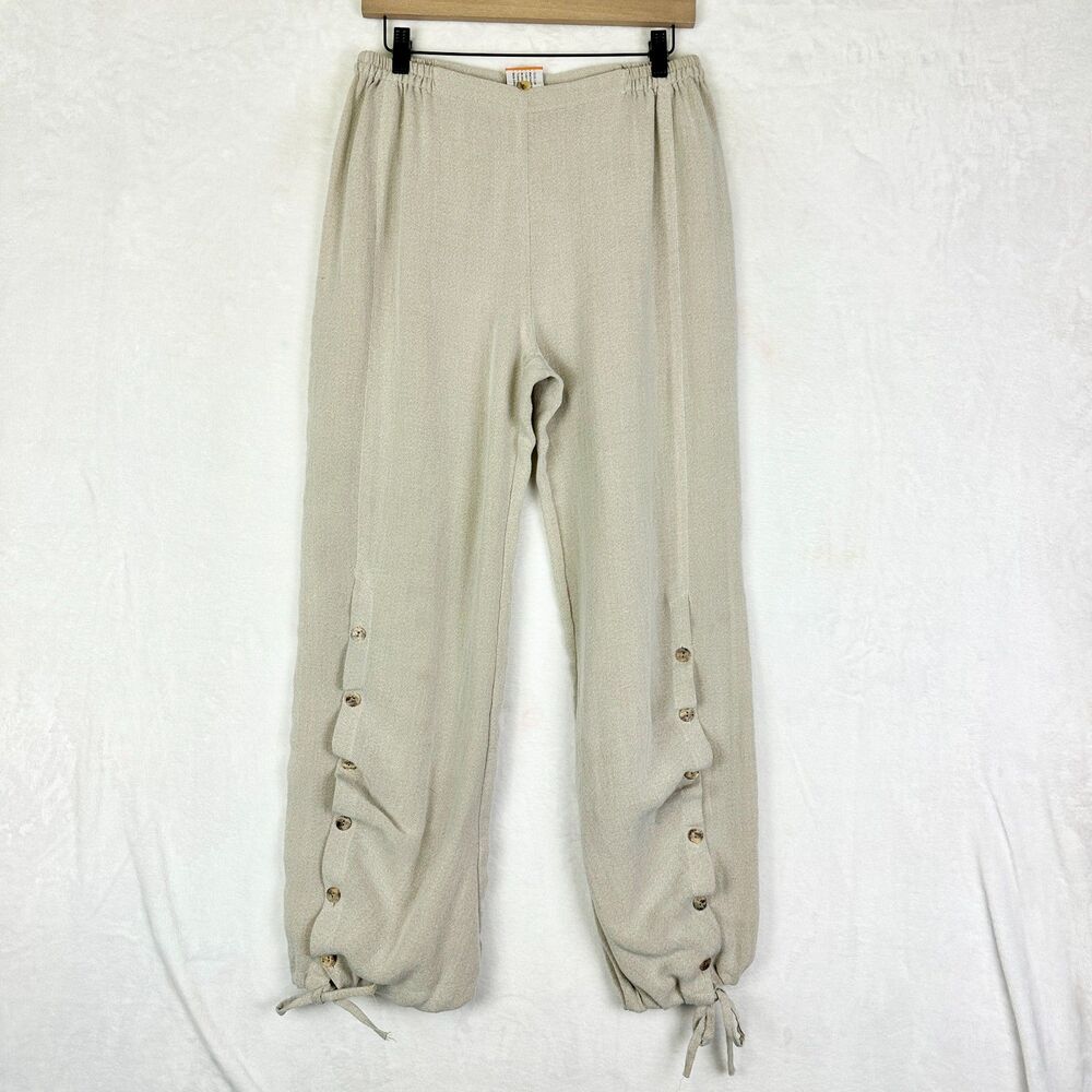 Fridaze Ripple Tide Linen Pants Ankle Size Medium Sand Balloon Button Detail